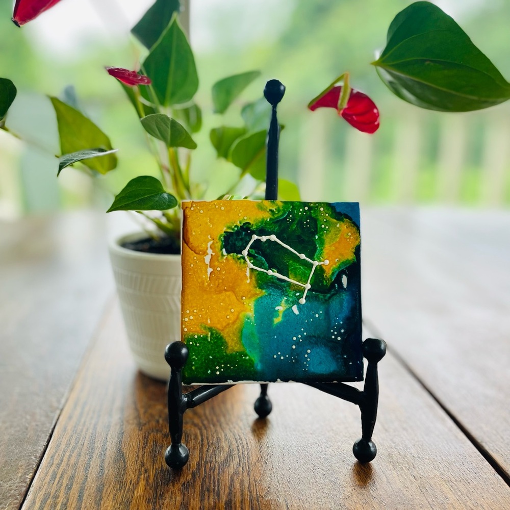 Earth Gemini Zodiac Constellation Ceramic Decor - Green & Yellow - Wall Art